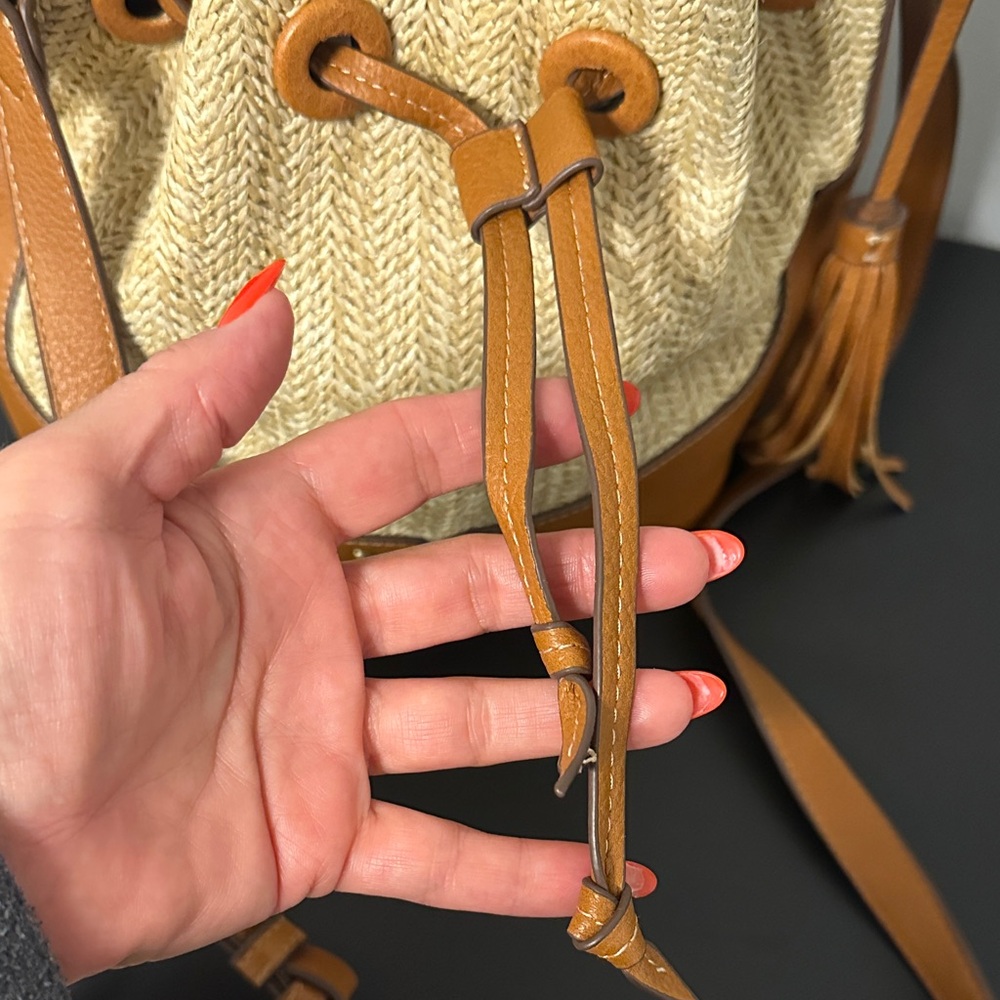 Sam Edelman Tan Leather & Raffia Crossbody Bag. NWOT. Flawless Hardware. - Picture 8 of 16